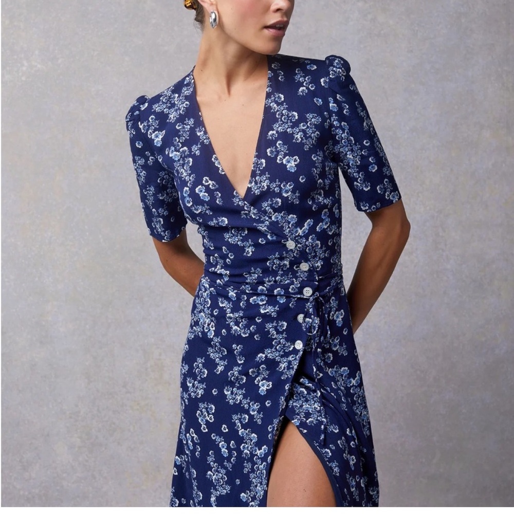 Rouge! Navy Floral Wrap Midi Dress